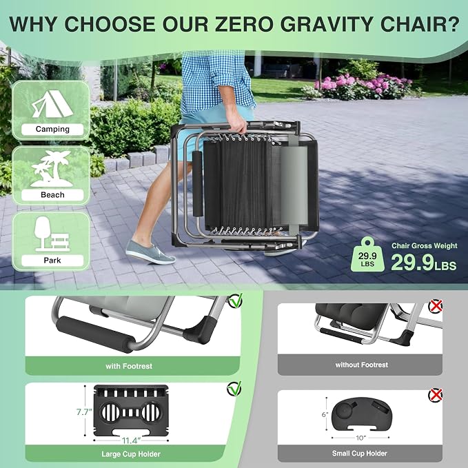 Suteck Oversized Zero Gravity Chair, 500LBS 29In XL Outdoor Recliner Chairs | - Image 5