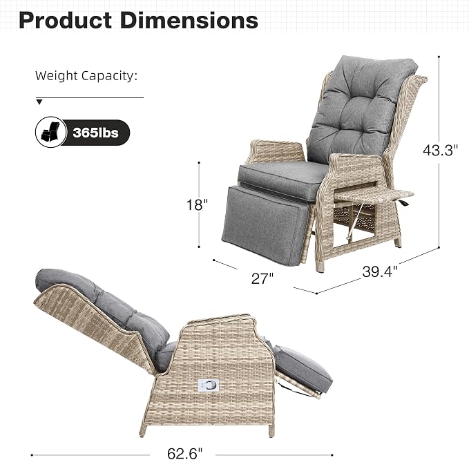 Outdoor Recliner with Adjustable Backrest and Footrest, PE Rattan Lounge Chair - Image 2