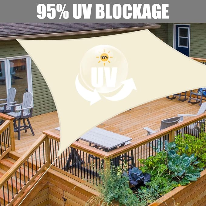 Neween Shade Sails, Waterproof Sun Shade Sail Rectangle UV Block Canopy Sun - Image 3