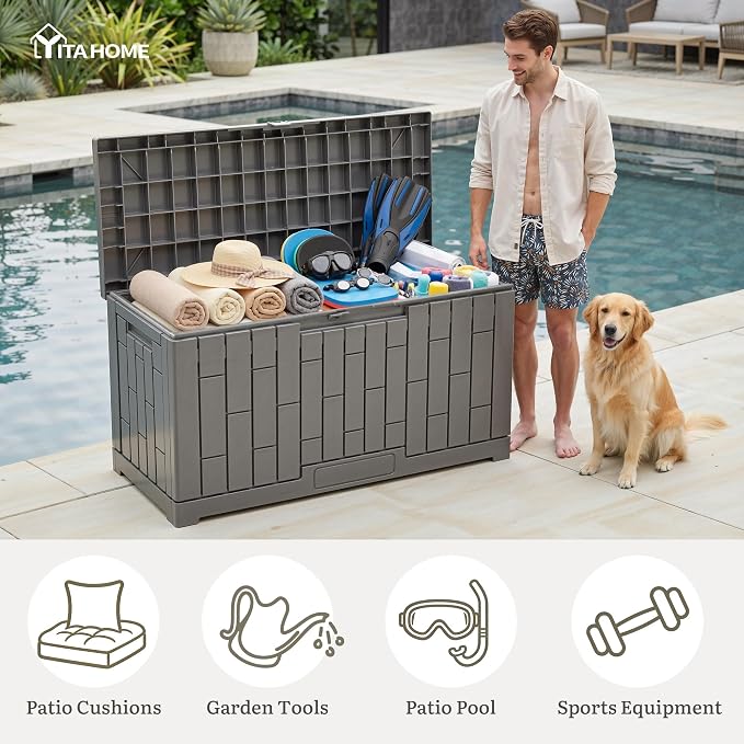YITAHOME 60 Gallon Outdoor Storage Box w/Slide-Locking Lid | Large Water - Image 4