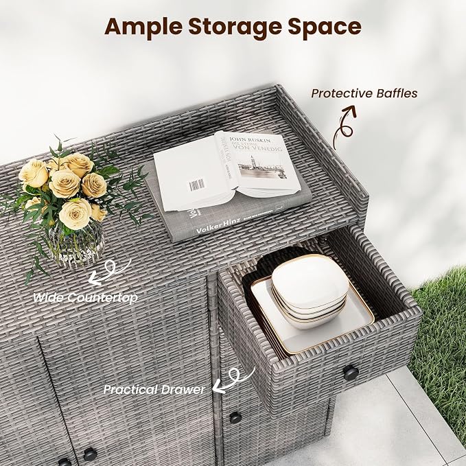 Tangkula Rattan Outdoor Storage Cabinet, Patiojoy Outdoor Cabinet - Image 5