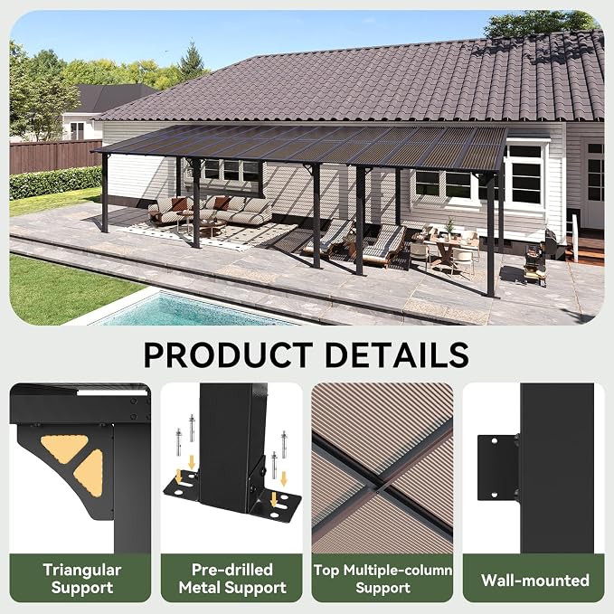 Aoxun 30’x10’ Gazebo with Aluminum Frame & Polycarbonate Panel, Outdoor Patio - Image 3