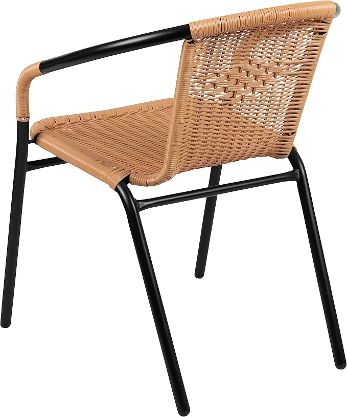 Flash Furniture Lila 4 Pack Beige Rattan Indoor-Outdoor Restaurant Stack Chair - Image 9