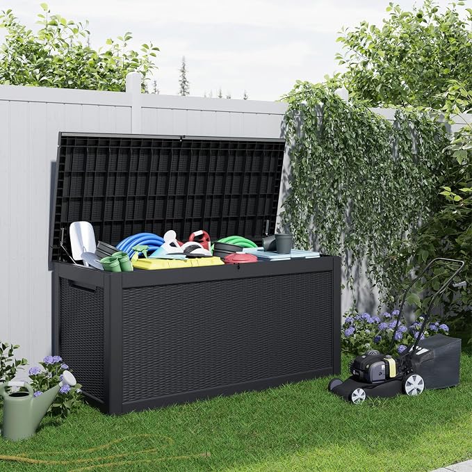 PatioZen 260 Gallon Resin Deck Box, Lockable Patio Outdoor Storage Box - Image 5