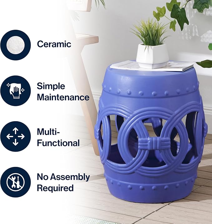 JONATHAN Y Lucky Coins 16" Ceramic Garden Stool Side Table, Matte Blue | - Image 5