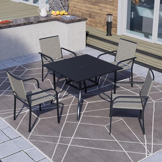 Anmutig Stackable Outdoor Dining Chairs Set of 6, Textilene Fabric, Breathable - Image 2