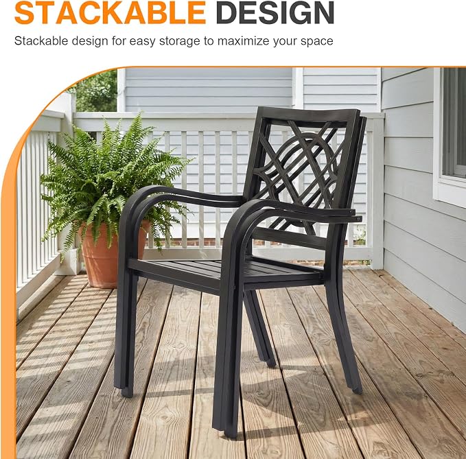 Patio Dining Chairs Set of 6, Stackable Metal High Back Chairs Set - Image 5