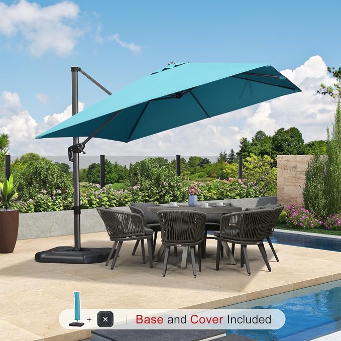 PURPLE LEAF Umbrella with Base and Cover 10' x 10' Easy Assembly Turquoise | - Image 2