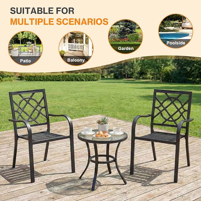 Patio Dining Chairs Set of 6, Stackable Metal High Back Chairs Set - Image 7