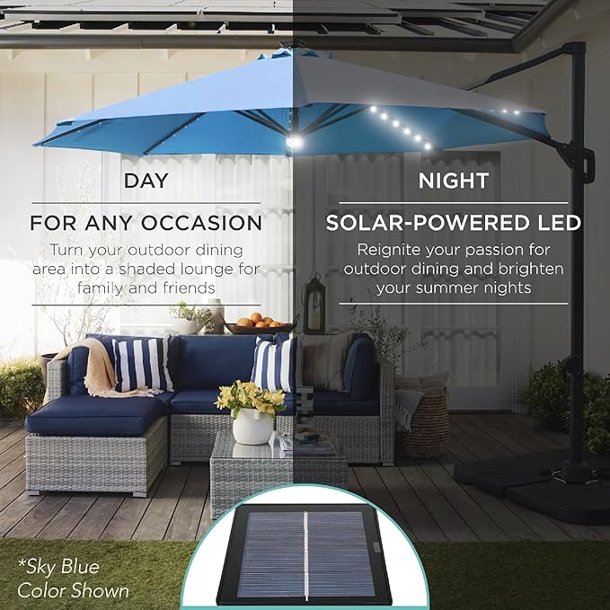Best Choice Products 10ft Solar LED Cantilever Patio Umbrella, 360-Degree - Image 3