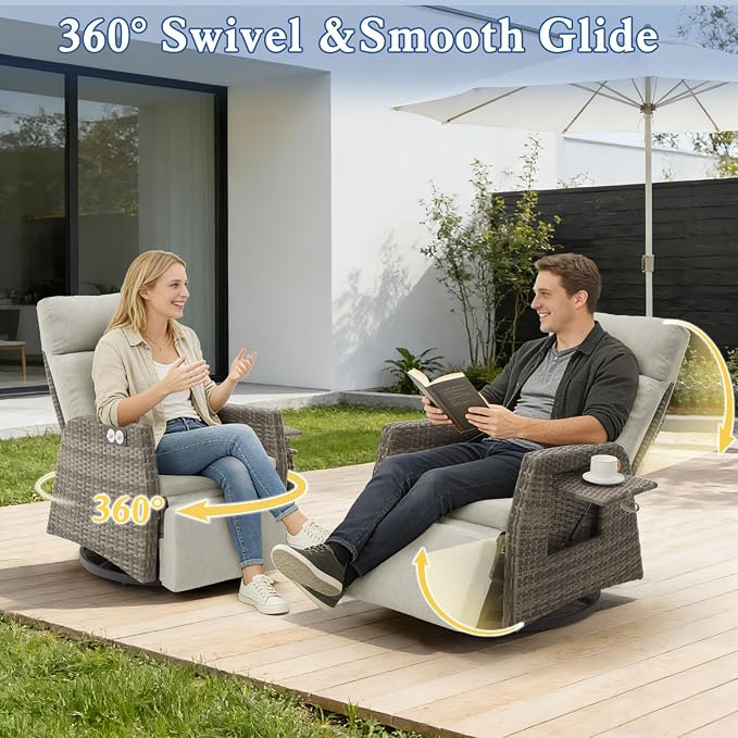 Patio Swivel Rattan Recliner - Image 4