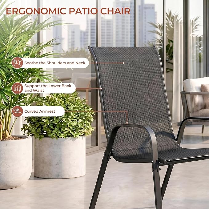 TLSUNNY Patio Chair, Outdoor Stackable Textilene Chairs Set of 4, - Image 4
