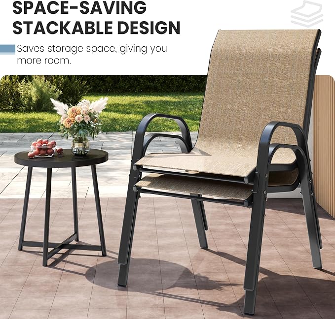 Patio Dining Chair Set of 6, Outdoor Stackable Dining Chairs High Back - Image 4