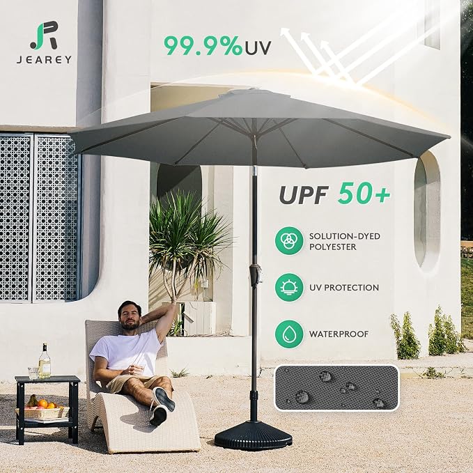 JEAREY 9FT Outdoor Patio Umbrella, Market Umbrella, Dark Gray | Outdoor Table - Image 3