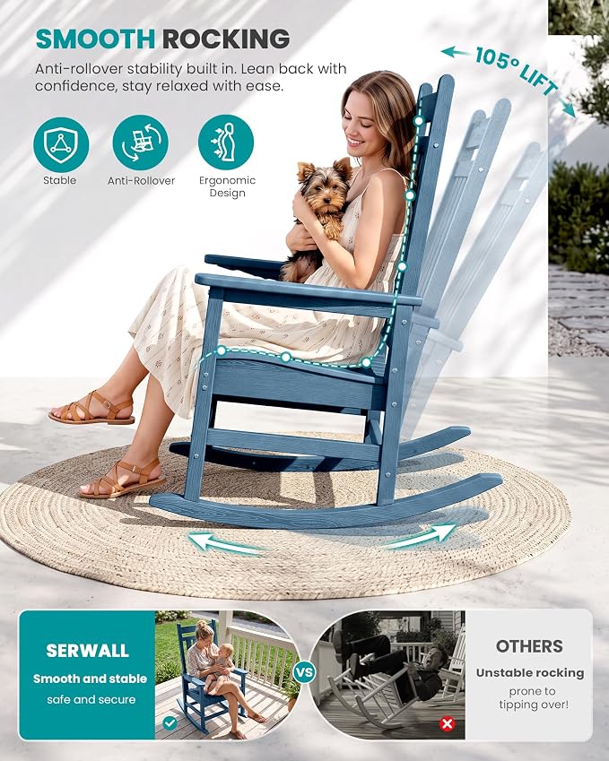 SERWALL Outdoor Rocking Chair Set of 2, Oversized Rocker - Image 3