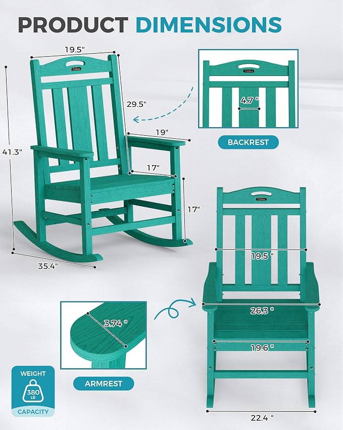 Oversized Outdoor Rocking Chairs Set of 8, 380lbs Heavy-Duty Large Patio Rocker - Image 2