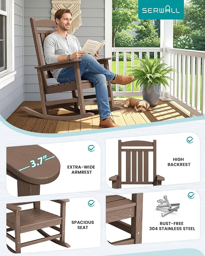 SERWALL Outdoor Rocking Chair Set of 6, Patio Rocking Chair, Porch Rocker - Image 5
