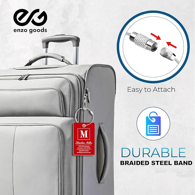 Personalized Luggage Tag | 10 Pack | Custom Luggage Tags for Suitcases | Kids Backpack Tag | 10 Color Options & Choose Font, Font Color