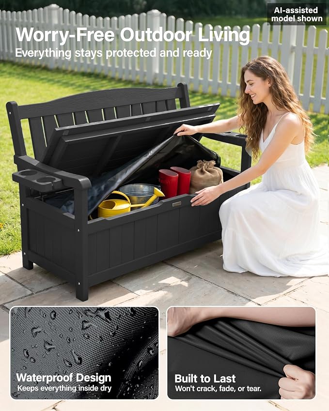 YEFU Outdoor Bench, Heavy Duty Garden Storage Bench, Weatherproof, Weatherproof - Image 4