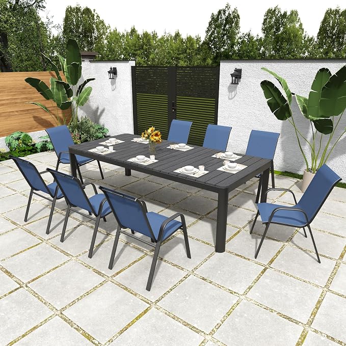Navy Patio Chairs Set of 4, Stackable Outdoor Dining Chairs - Image 7