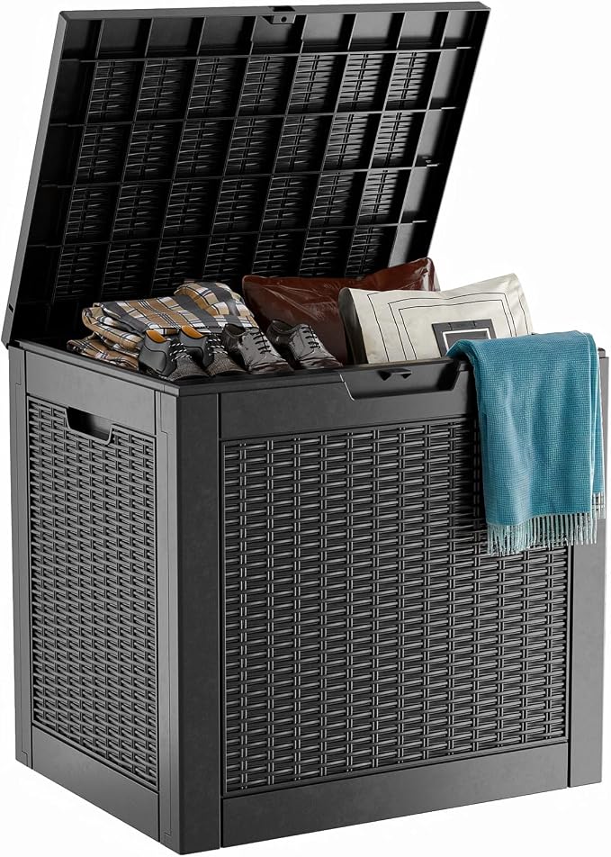 PatioZen 30 Gallon Resin Deck Box, Lockable Patio Outdoor Storage Box by OutdoorLivingPerfected