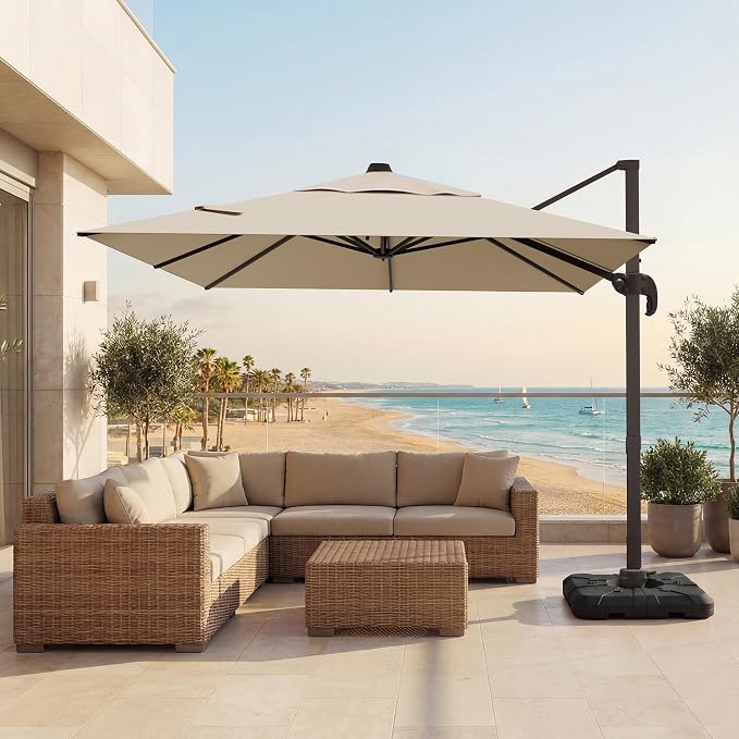 9x12 FT Patio Cantilever Umbrella, Rectangular Heavy Duty Offset Umbrella by VEGOND