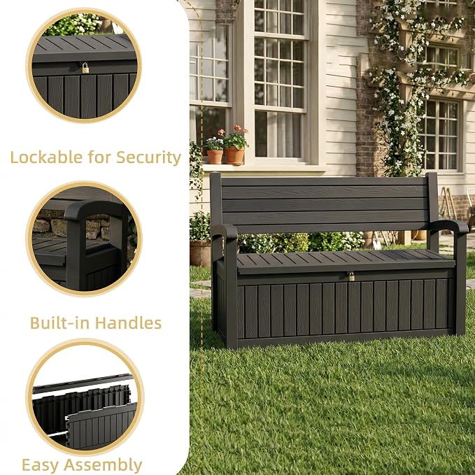 EFU Outdoor Bench Storage Deck Box, 100 Gallon Waterproof Wicker Patio - Image 6