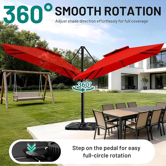 12×12 FT Double-Top Cantilever Patio Umbrella, Outdoor Umbrellas - Image 3