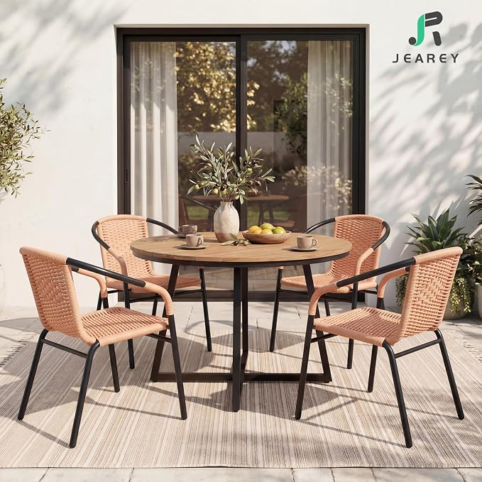 JEAREY Outdoor Patio Rattan Dining Chairs Set of 4, All Weather Stackable - Image 2