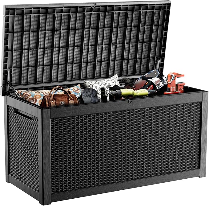 PatioZen 320 Gallon Resin Deck Box, Lockable Weatherproof Outdoor Storage Box by OutdoorLivingPerfected