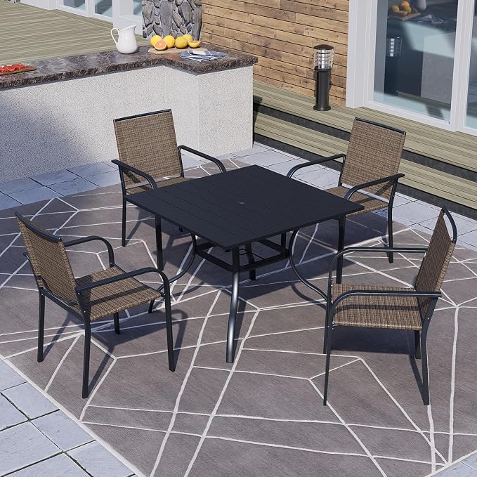 Anmutig Stackable Outdoor Dining Chairs Set of 4, Textilene Fabric, Breathable - Image 2