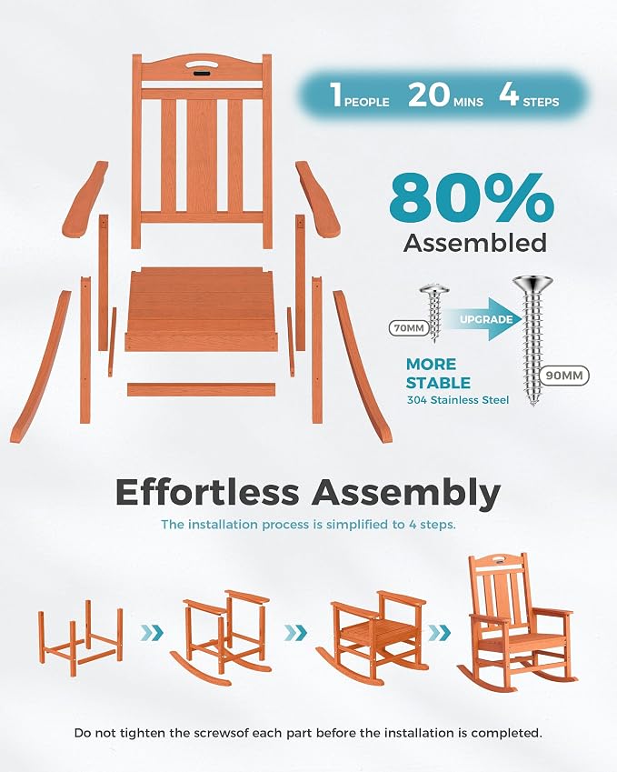 Oversized Outdoor Rocking Chairs Set of 3, 380lbs Heavy-Duty Large Patio Rocker - Image 9