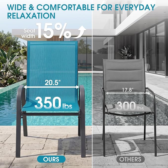 24.4" Wide Outdoor Stackable Chairs Set of 6 | Stacking Patio Chairs - Image 5