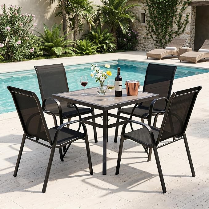 Tangkula Outdoor Stackable Patio Dining Chairs Set of 4, Breathable Fabric - Image 2