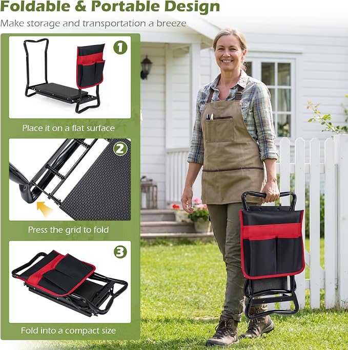 2-in-1 Garden Kneeler and Seat, Folding Garden Seat w/EVA Foam Kneeling Pad & - Image 4