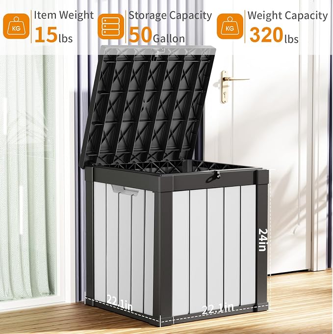PatioZen 50 Gallon Resin Deck Box, Lockable Patio Outdoor Storage Box - Image 4