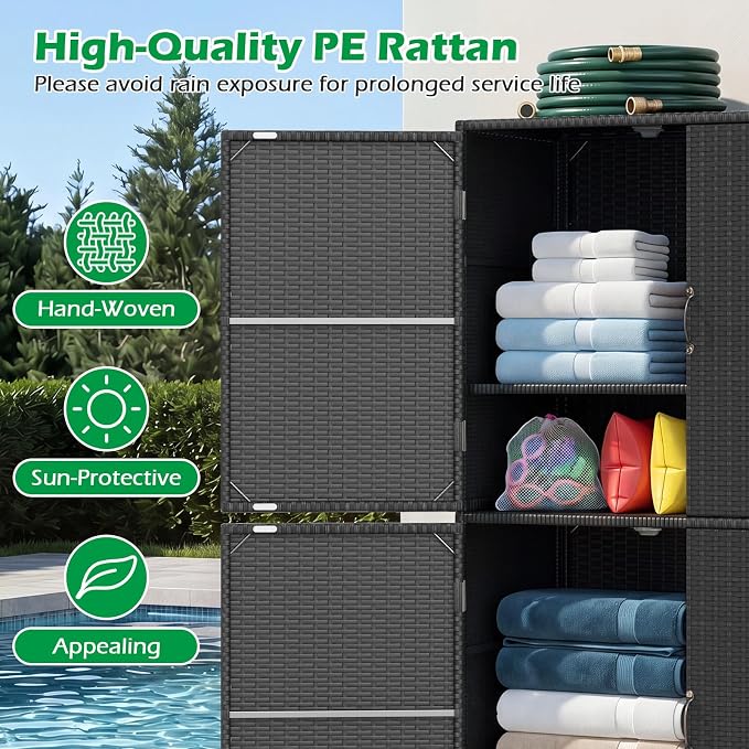 Tangkula Rattan Outdoor Storage Cabinet, Patiojoy Outdoor Cabinet - Image 4