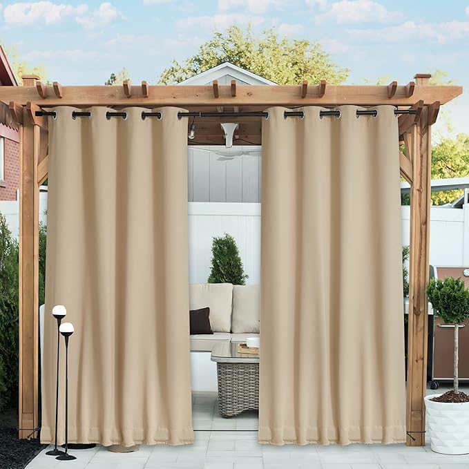 NICETOWN Outdoor Curtains for Patio Waterproof W84xL108 Biscotti Beige | by NICETOWN
