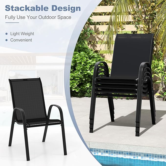 COSTWAY Patio Stackable Dining Chairs Set of 2 - Image 7