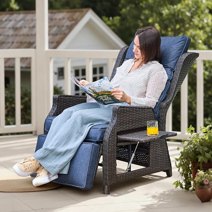 2 Pieces Outdoor Wicker Recliner - Image 7