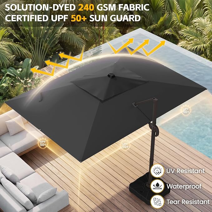 10x10 FT Patio Cantilever Umbrella, Rectangular Heavy Duty Offset Umbrella - Image 5
