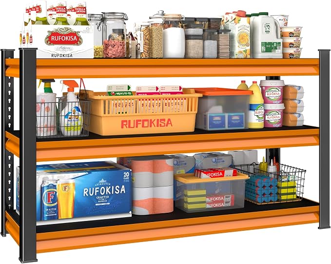 3-Tier Garage Shelving Heavy Duty, 1600lbs Load Capacity Utility Rack Shelves & by Rufokisa
