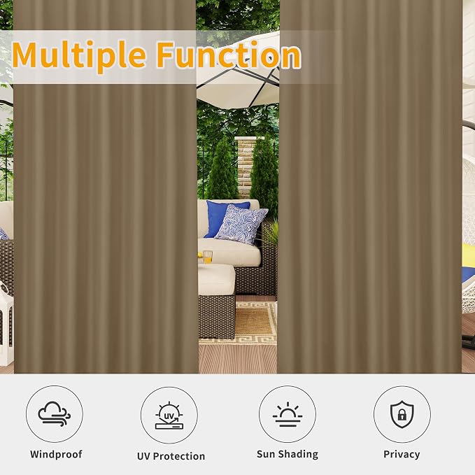 Easy-Going Outdoor Patio Curtains 2 Panels, 54x108 inch, Khaki | Privacy - Image 5