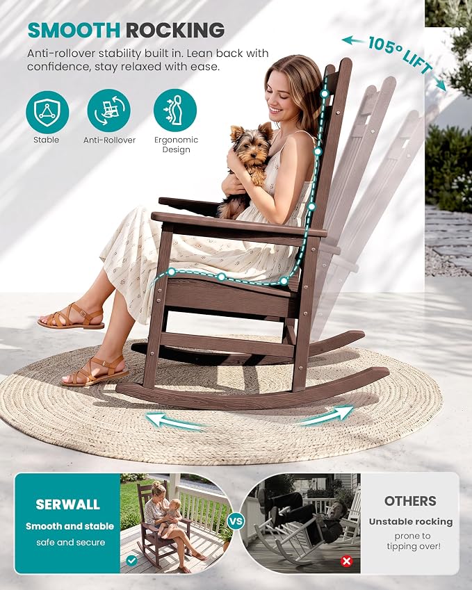 SERWALL Outdoor Rocking Chair, Oversized Rocking Chair - Image 3