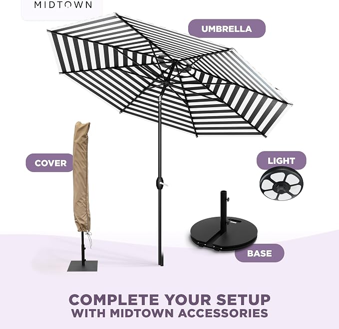 Midtown Umbrellas 10-Year-No-Fade - 8 Ft - UV Proof Black/White Stripes Fabric - Image 8
