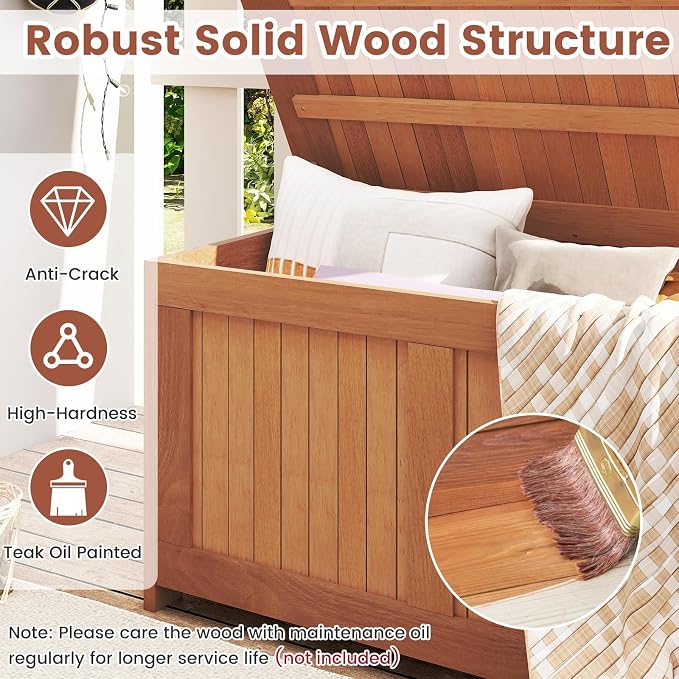 Tangkula 52 Gallon Wood Outdoor Storage Box, 3-in-1 Patio Storage Bench - Image 5
