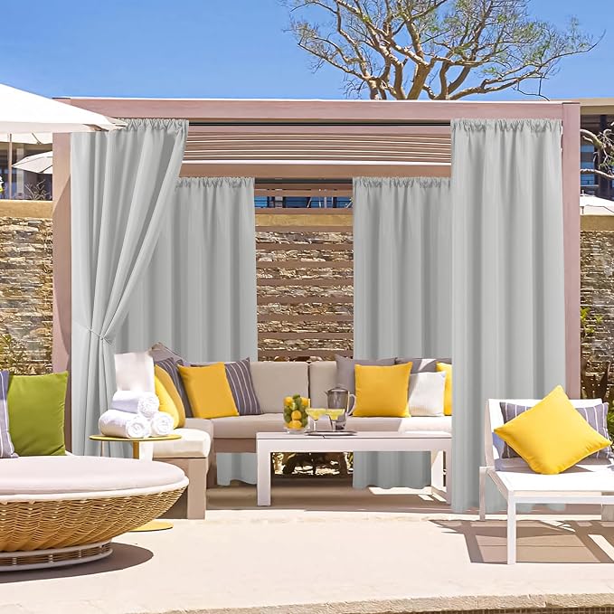 Outdoor Curtains for Patio Waterproof Rod Pocket 4 Pcs 54x84 Silver Grey | - Image 2