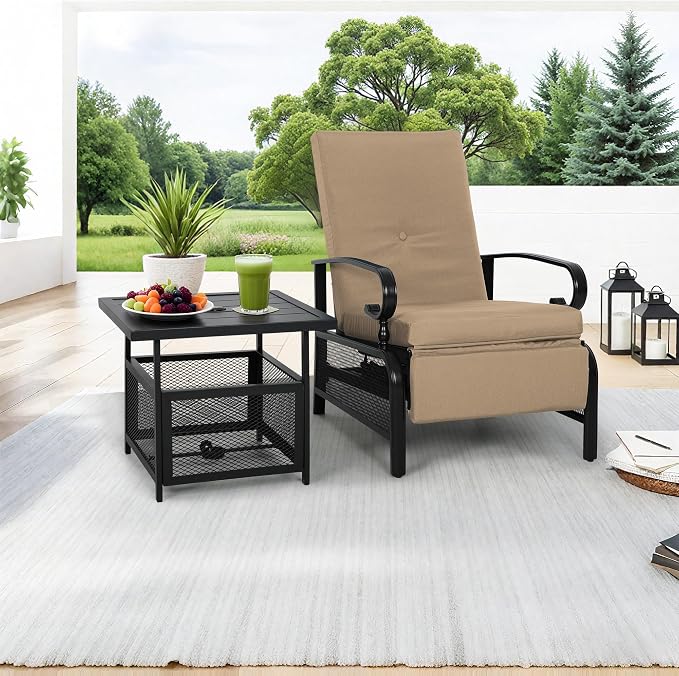 Incbruce 2 Pieces Outdoor Lounge Recliner Set, Adjustable Metal Recliner Sofa - Image 7