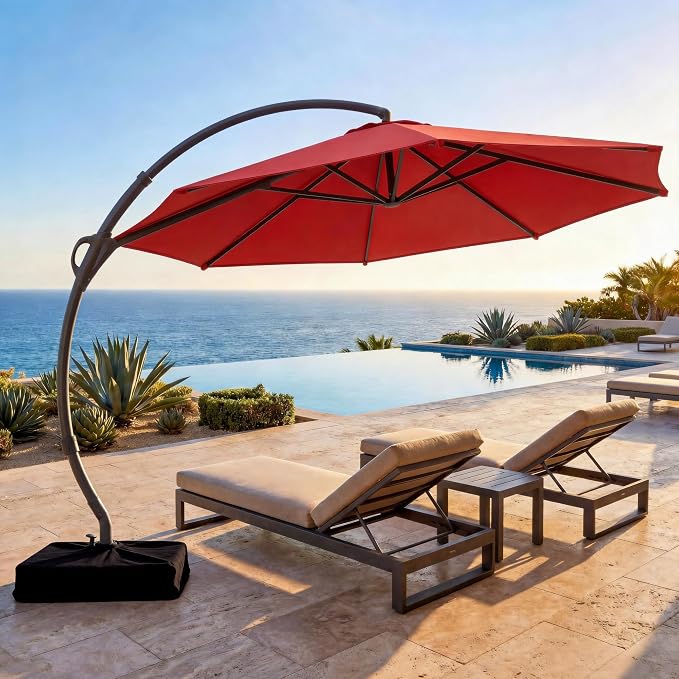 Outdoor Patio Umbrella with Base included, 12 FT Deluxe Curvy Cantilever by LAUSAINTHOME