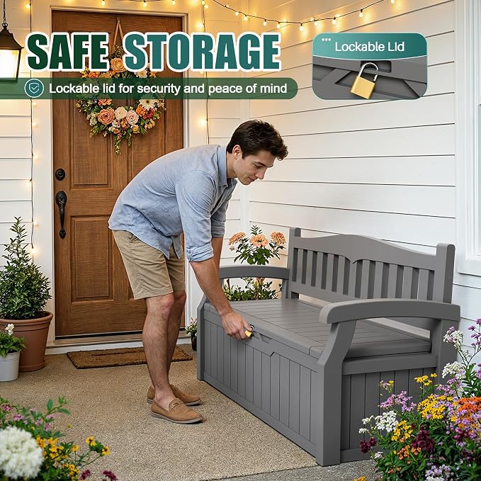 Devoko 80 Gallon Storage Bench Deck Box Waterproof&Lockable | Outdoor Benches - Image 4